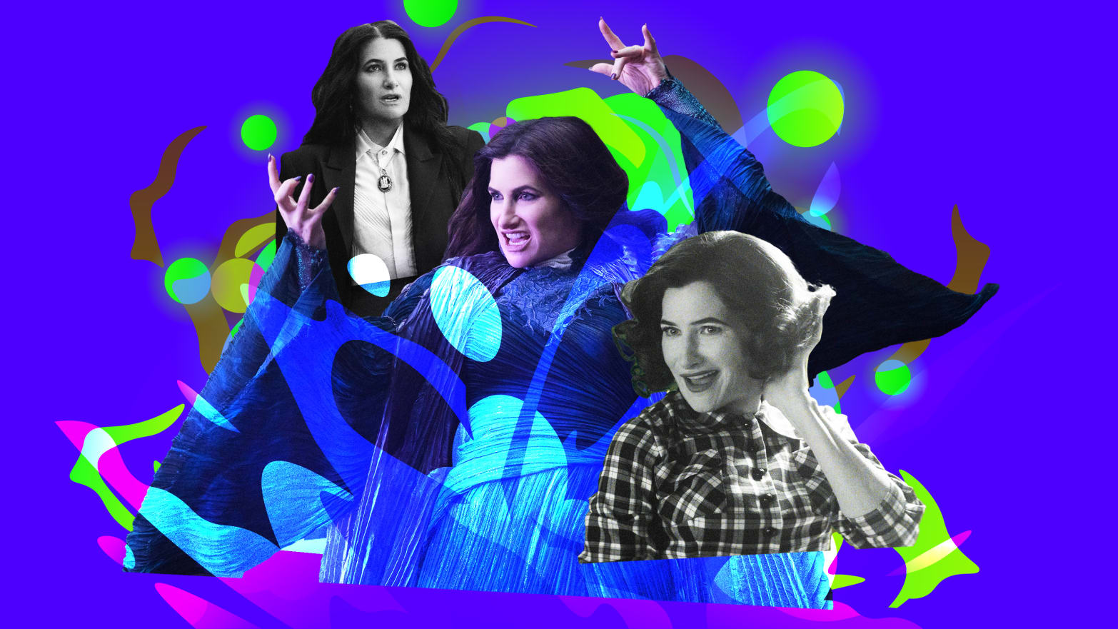 A photo illustration of Kathryn Hahn in Agatha All Along