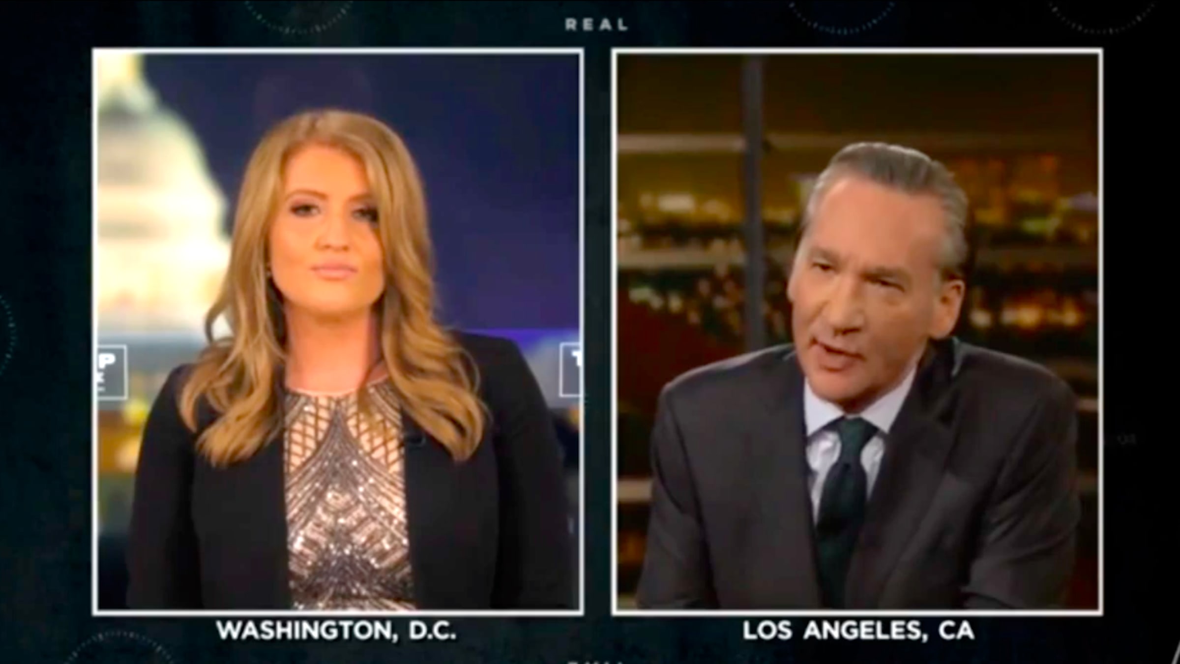 Bill Maher and Trump legal adviser Jenna Ellis on HBO's REAL TIME WITH BILL MAHER.