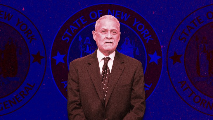 A photo illustration of José Maldonado and the seal of the NY State Attorney General’s office.