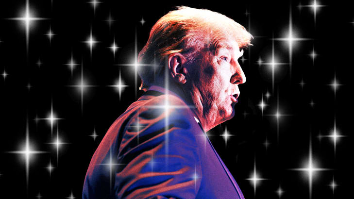 A photo illustration of former President Donald Trump and sparkles.
