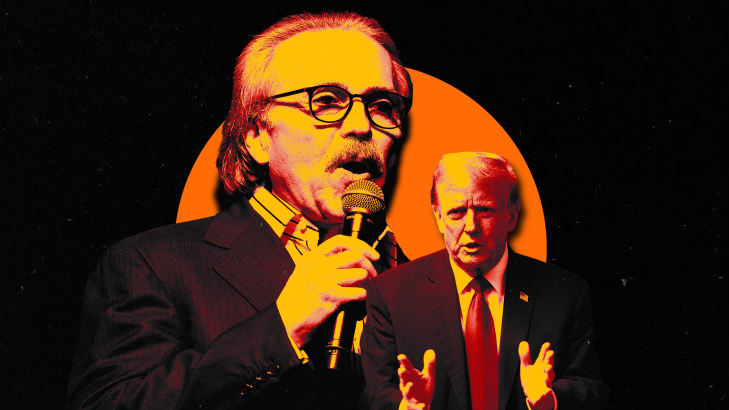 A photo illustration of David Pecker, ex-publisher of National Enquirer, and former President Donald Trump.