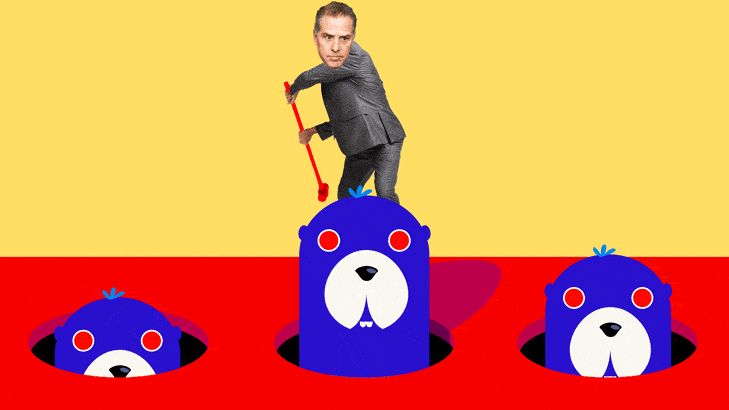 An animated gif of Hunter Biden playing a Whac-a-Mole game.