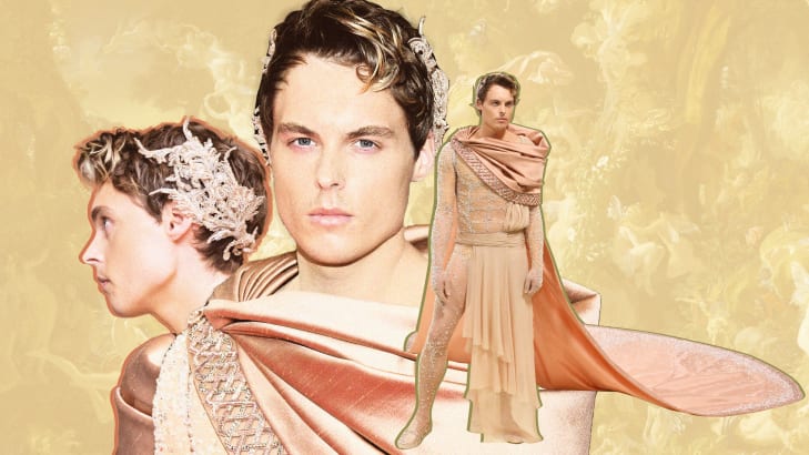A photo illustration showing Gustav Magnar Witzoe at the Met Gala in a Versace outift.
