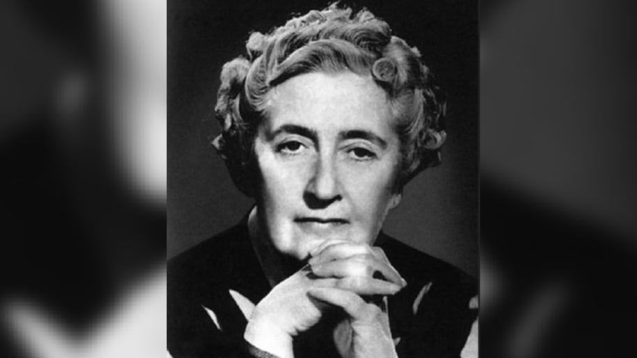 Black and white portrait of Agatha Christie