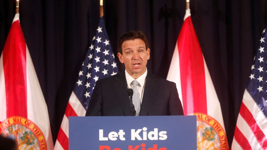 Florida Governor Ron DeSantis speaks during a press conference before he signs five state house bills into law at Cambridge Christian School in Tampa, Florida, U.S. May 17, 2023.