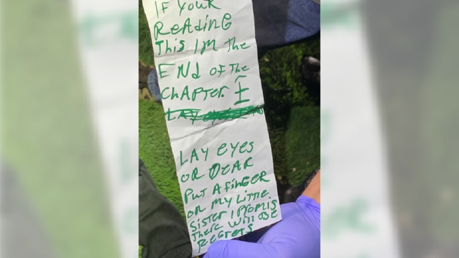 Picture of the note, written in green.
