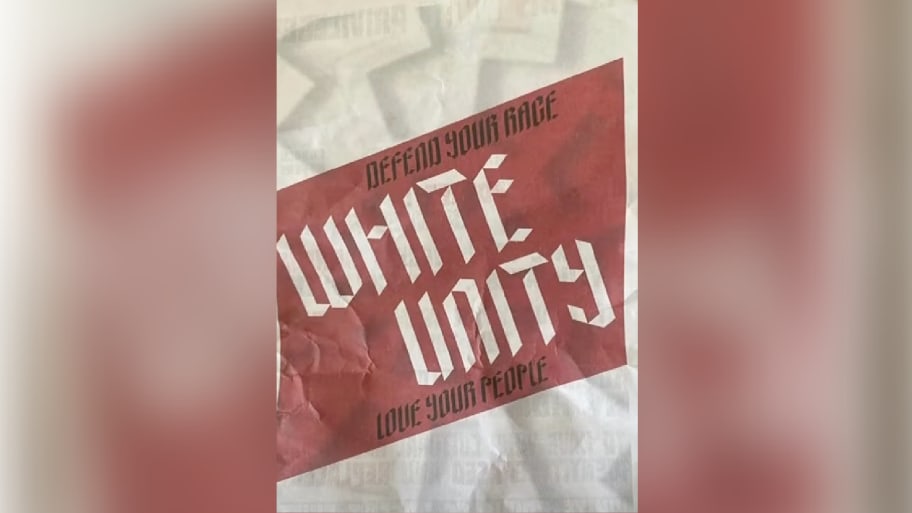 A poster spreading around Hampton, Georgia, that says “white only” along with “defend your race.”