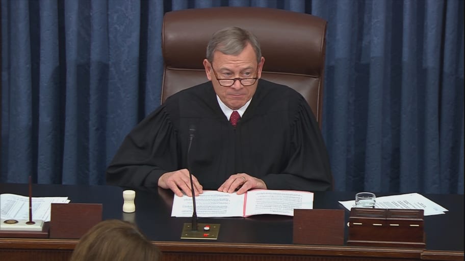 Chief Justice of the United States John Roberts presides during the final votes in the Senate impeachment trial of U.S. President Donald Trump.