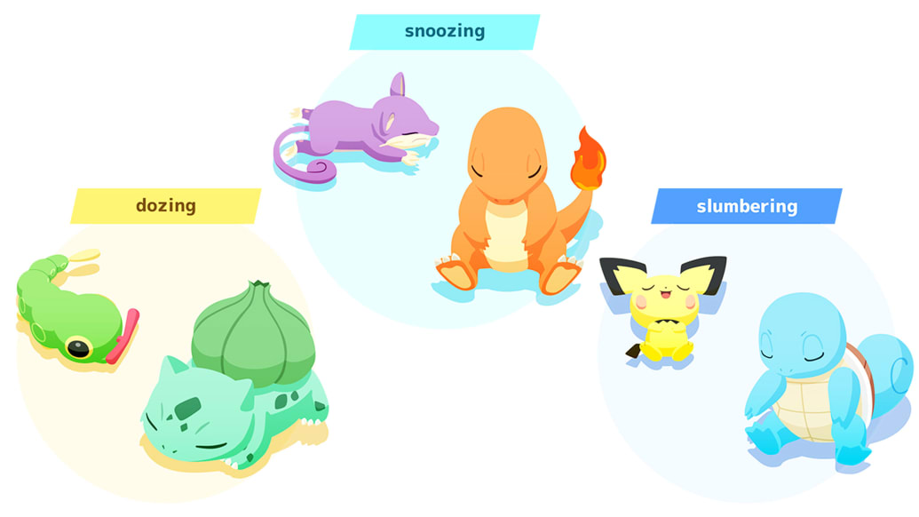 Illustratie met afbeeldingen van Pokémon Snorlax voor de app Pokémon Sleep Tracking.