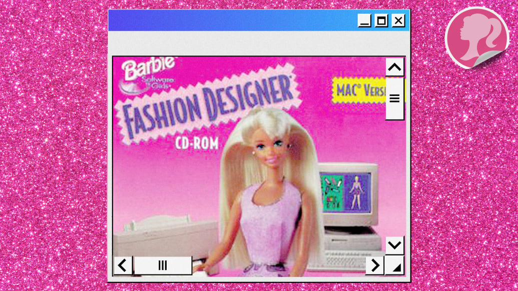 An illustration including photos of Barbie iconography, Glitter and Barbie Logo.