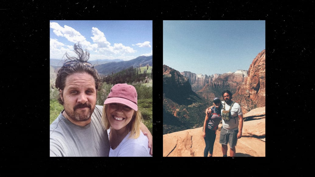 Hiking photos of Nate Holzapfel and Courtney Morton.
