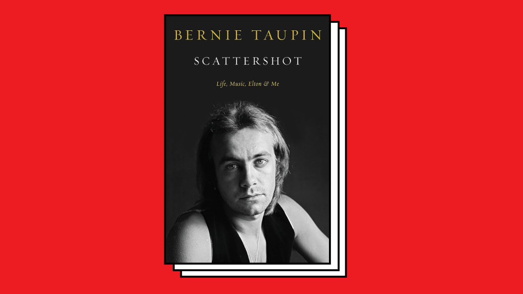 A photo including Bernie Taupin's new book cover Scattershot: Life, Music, Elton & Me