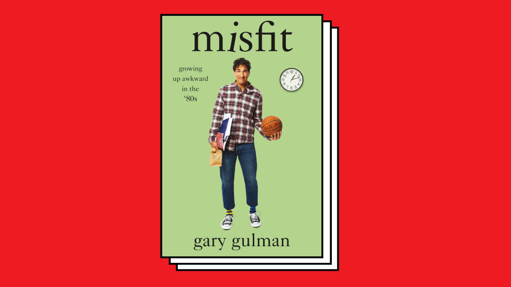 Photo illustration of Gary Gulman's book cover on a red background