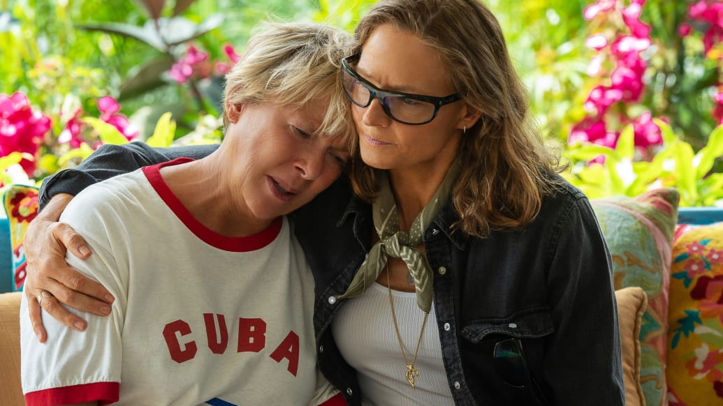 A photo including a film still of Annette Bening as Diana and Jodie Foster as Bonnie Stoll Nyad in the film NYAD on Netflix