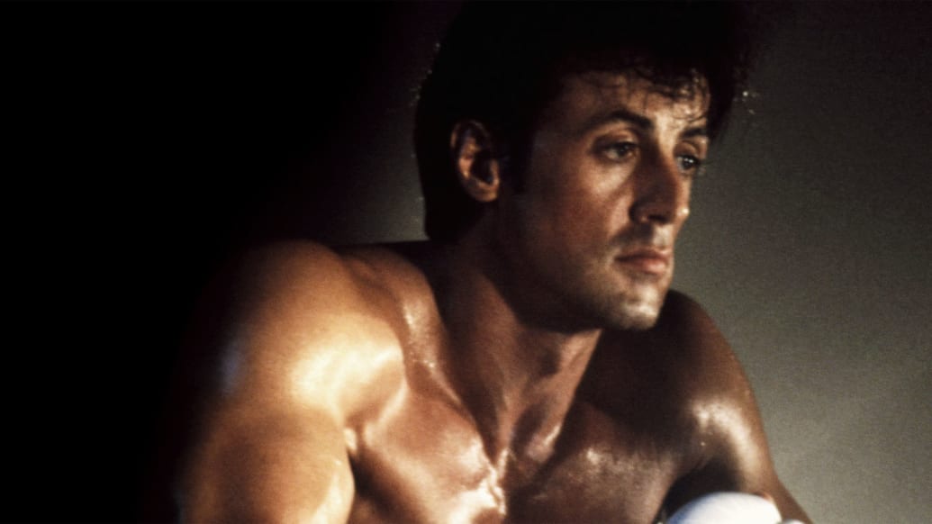 A photo including a film still from the Sylvester Stallone in the documentary SLY