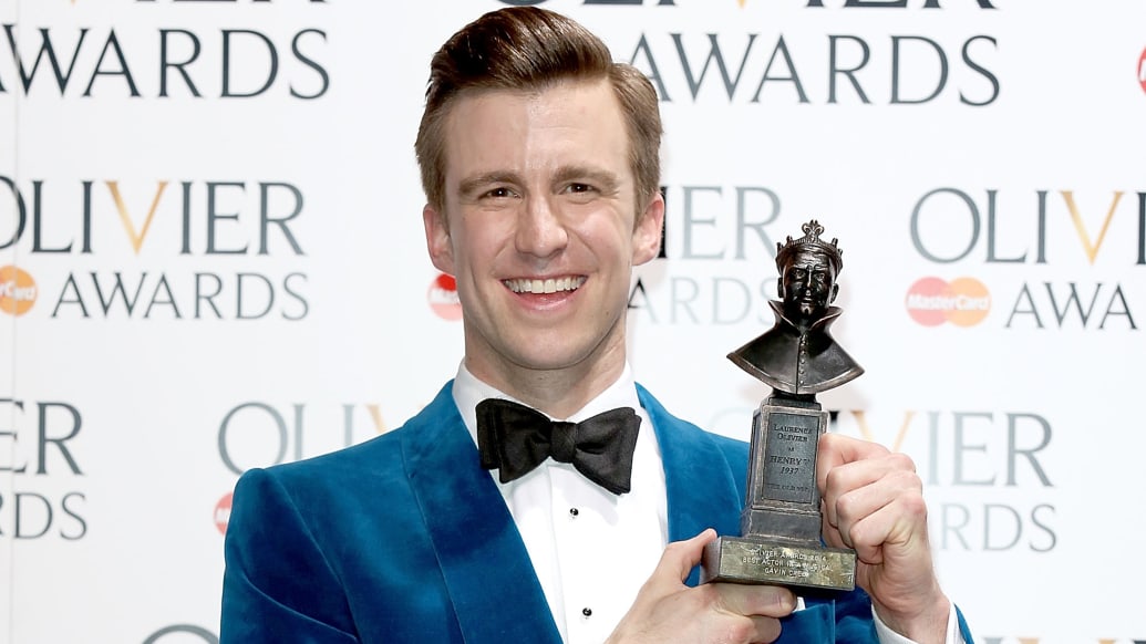 Gavin Creel, winner of the Best Actor in a Musical Award for 'The Book Of Mormon' poses in the press room at the Laurence Olivier Awards at The Royal Opera House on April 13, 2014 in London, England.