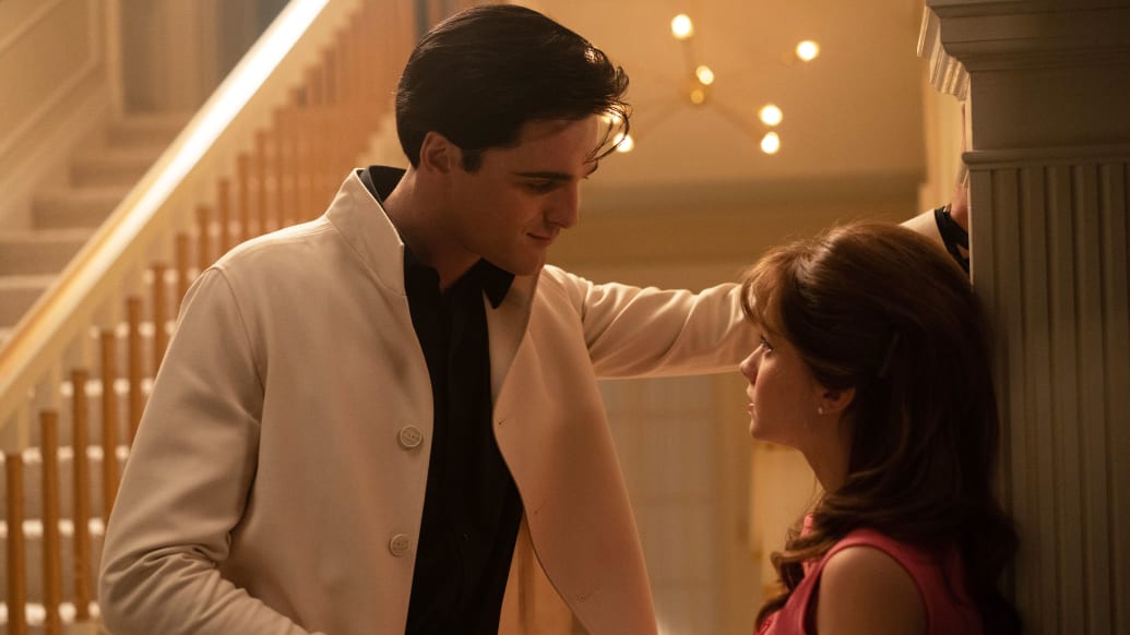 A photo including Cailee Spaeny and Jacob Elordi in the film Priscilla