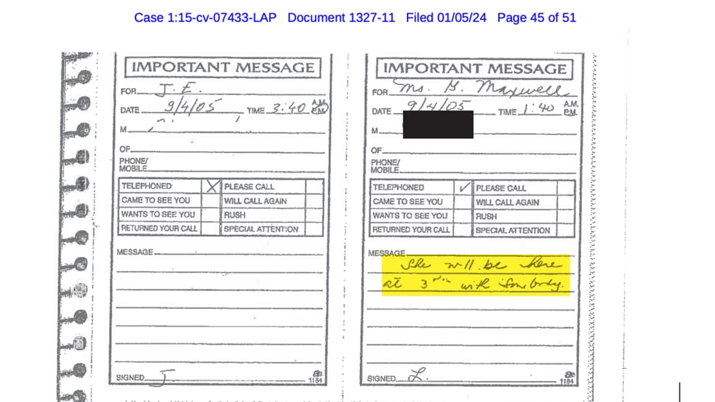 A photo including a Jeffrey Epstein court filings