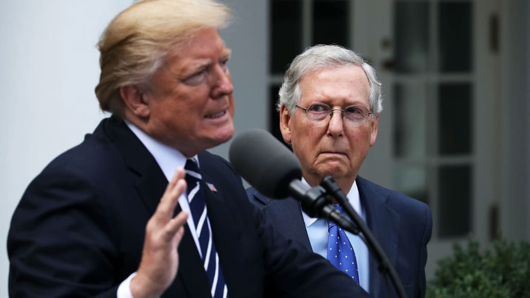 A photo including former U.S. President Donald Trump and Senate Majority Leader Mitch McConnell