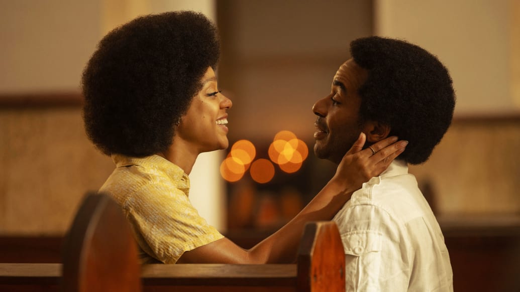 A photo including Tiffany Boone and André Holland in the series The Big Cigar on Apple TV+ 