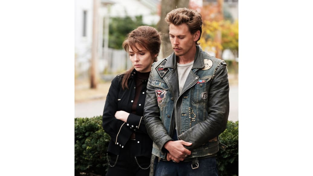 A photo including Austin Butler and Jodie Comer in the film The Bikeriders