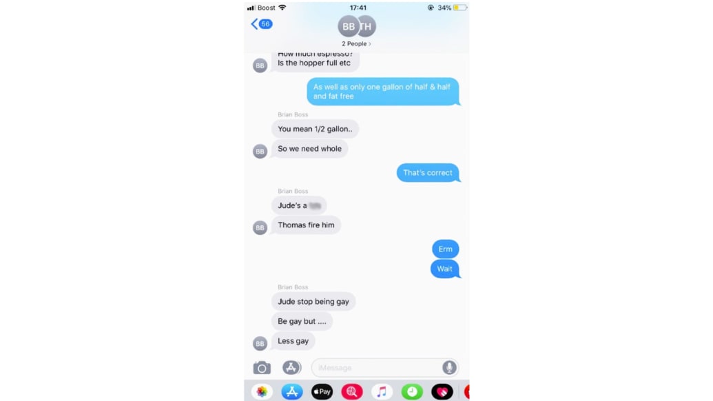 A screenshot of text messages from Brian Burnam to Jude Ahamed