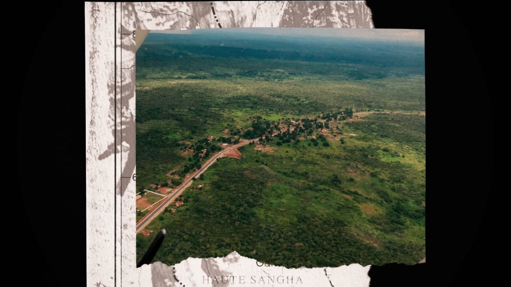 A general view of the RN1 road seen from a  helicopter, in Bouar, Central African Republic, the main road of the country linking the capital Bangui with Cameroon, on September 26, 2020