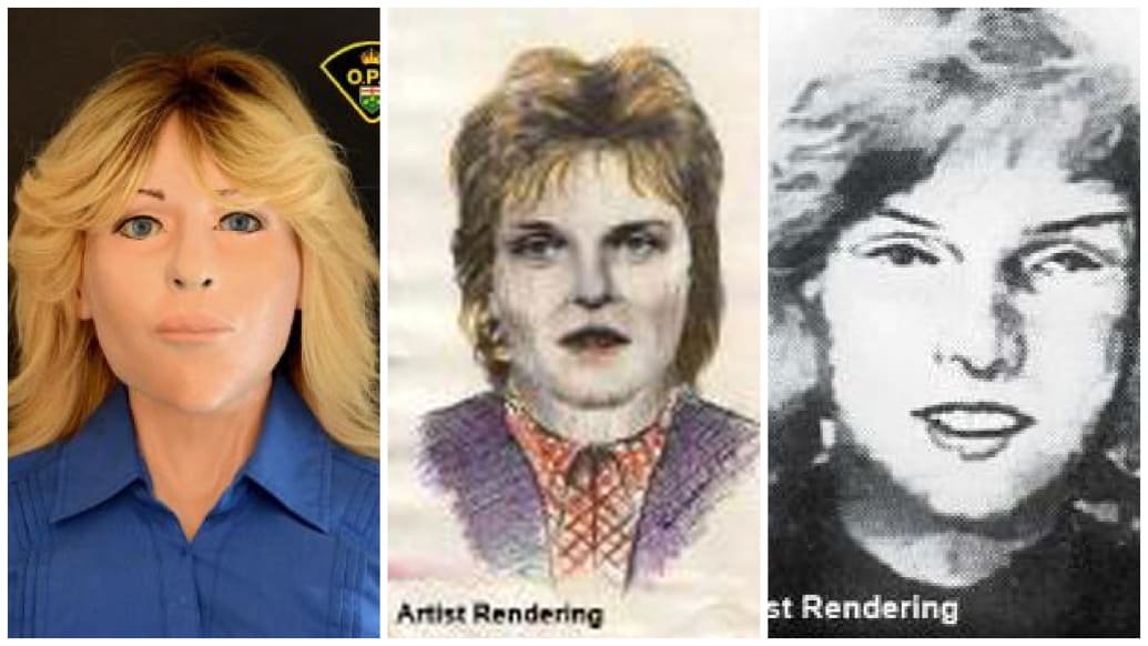 Artistic and forensic renderings of “Nation River Lady,” later identified as Jewell Langford