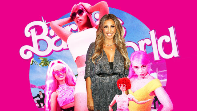 A photo illustration featuring music video director Hannah Lux Davis surrounded by Ice Spice and Nicki Minaj in the Barbie Girl music video