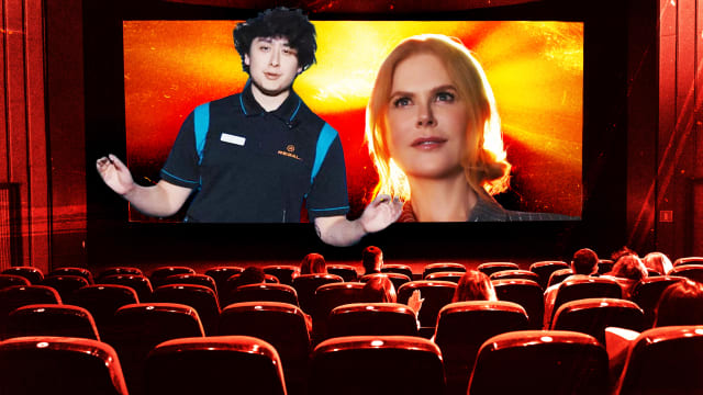 A photo illustration of the Regal Cinemas pre-film reel and Nicole Kidman in AMC's theater ad.