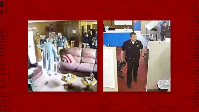 A photo illustration of images from Debbie Gruver’s lawsuit over the Marion County Record police raid.
