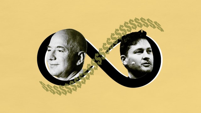 A photo illustration showing Jeff Bezos and Bryan Johnson in an infinity symbol.