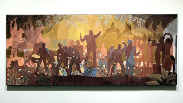 Aaron Douglas' painting Aspects of Negro Life: From Slavery through Reconstruction at The Met.