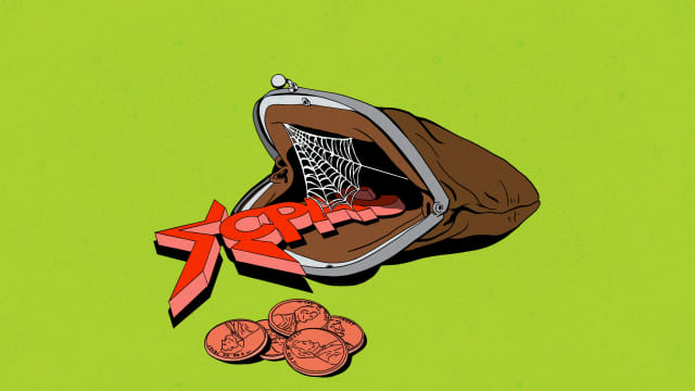 Illustration of a coin purse with CPAC logo coming out with a spiderweb and pennies