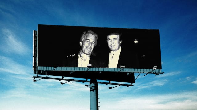 An illustration including photos of former U.S. President Donald Trump and Jeffrey Epstein.