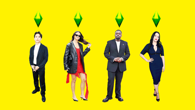 Manny Jacinto, Camila Mendes, Daniel Kaluuya, and Kat Dennings with green Sims diamonds above their heads
