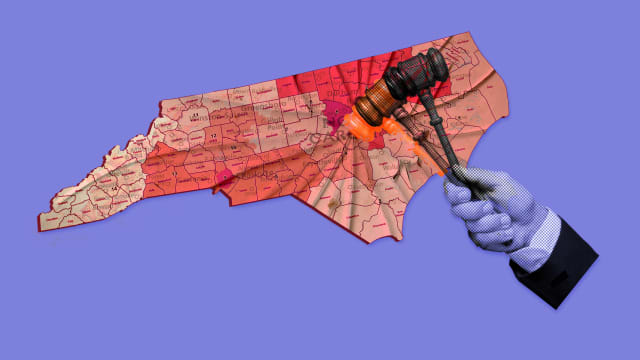 A gavel strikes the gerrymander voting map of North Carolina