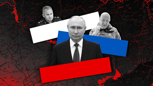 A photo illustration of President Putin, Prigozhin of Wagner, and Sergei Shoigu