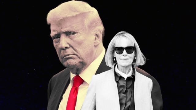 A photo illustration of Donald Trump and E Jean Carroll.