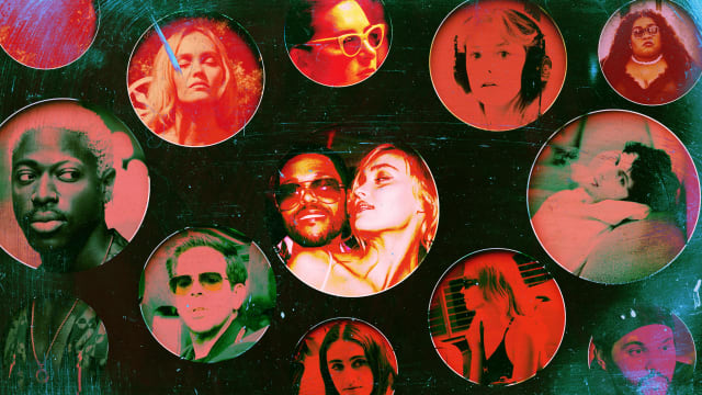 A photo collage of the cast of HBO’s The Idol incuding The Weeknd, Lily-Rose Depp, Moses Sumney.