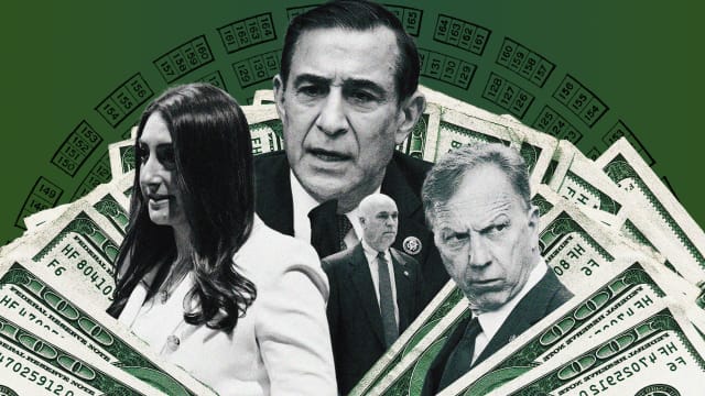A photo illustration showing Sara Jacobs, Darrell Issa, Kevin Hern and Greg Gianforte.