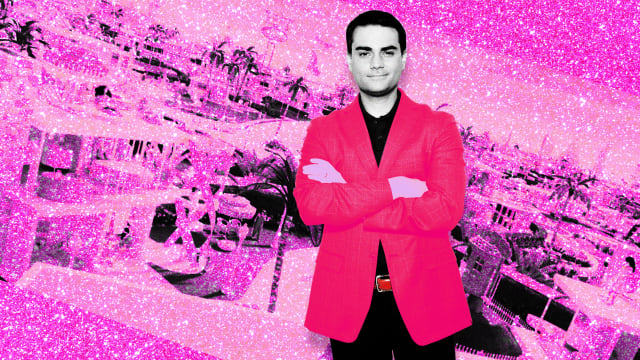 An illustration including Ben Shapiro and a still from the Warner Bros. Film Barbie