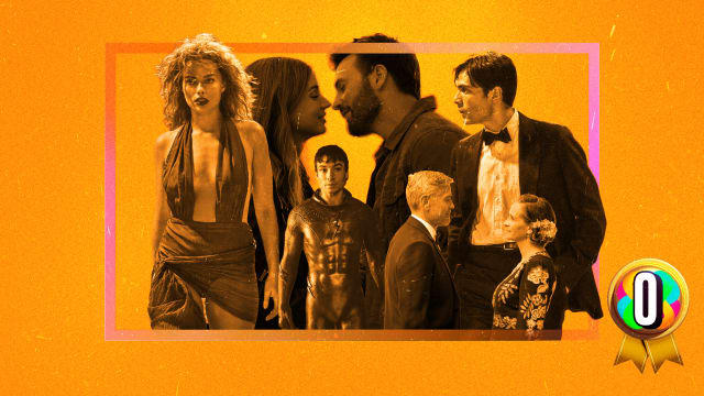 A photo illustration of movie stills from Babylon, The Flash, Ticket to Paradise, Tetris and Ghosted.