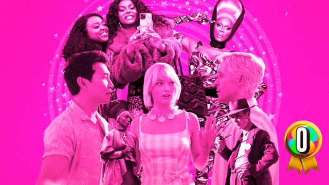 A photo illustration of Barbie, Abbott Elementary, Black Panther: Wakanda Forever, Oppenheimer, and Ru Paul's Drag Race.