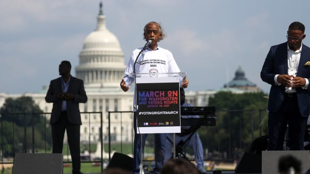 Rev. Al Sharpton delivers remarks at the 'March On For Voting Rights' rally.