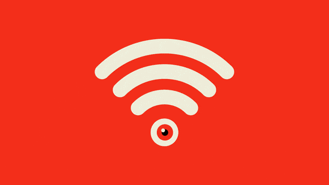 Illustrated gif of the wifi symbol with the bottom dot as an eye going side to side and blinking