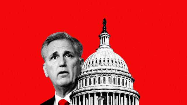 An illustration including Kevin McCarthy and the Capitol Hill building