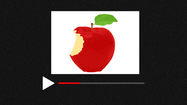 A photo illustration showing an apple playing in a video file.