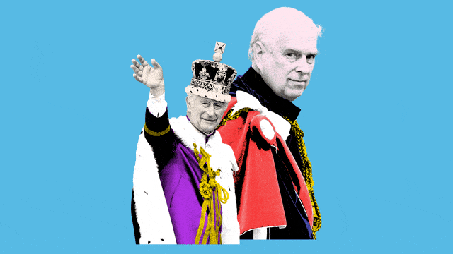 A photo/illustration of King Charles and Prince Andrew.