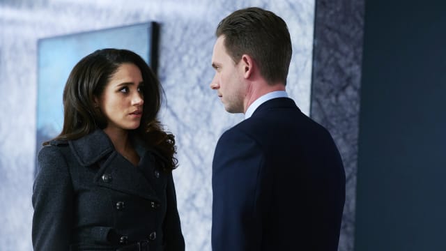 A still of Meghan Markle and Patrick J. Adams from the show "Suits"